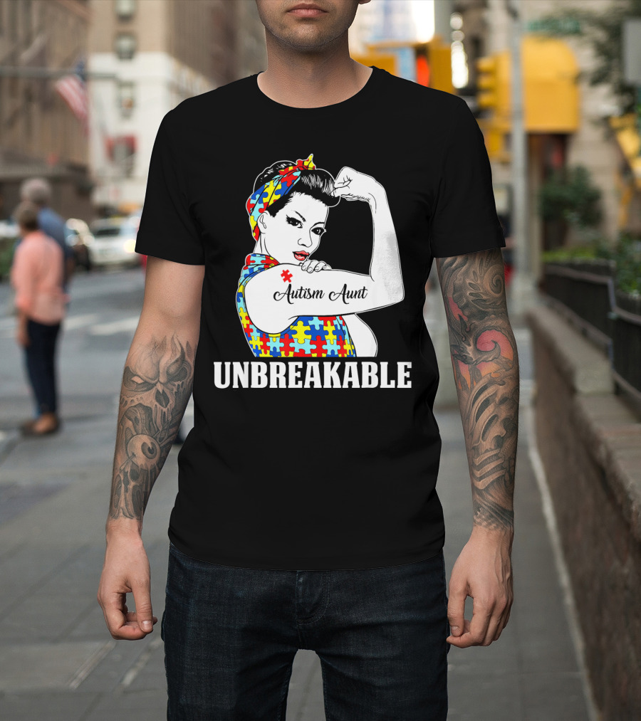Unbreakable Autism Aunt Awareness Aun T-Shirt