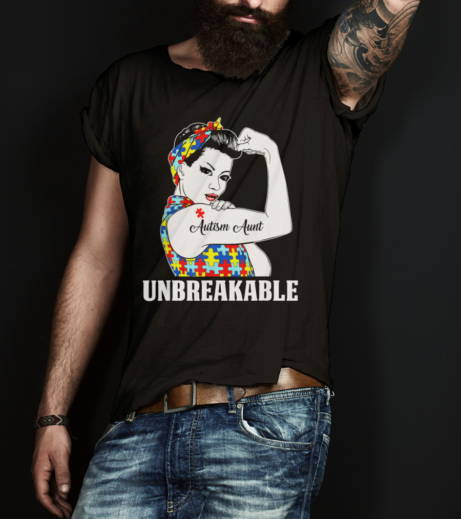 Unbreakable Autism Aunt Awareness Aun T-Shirt