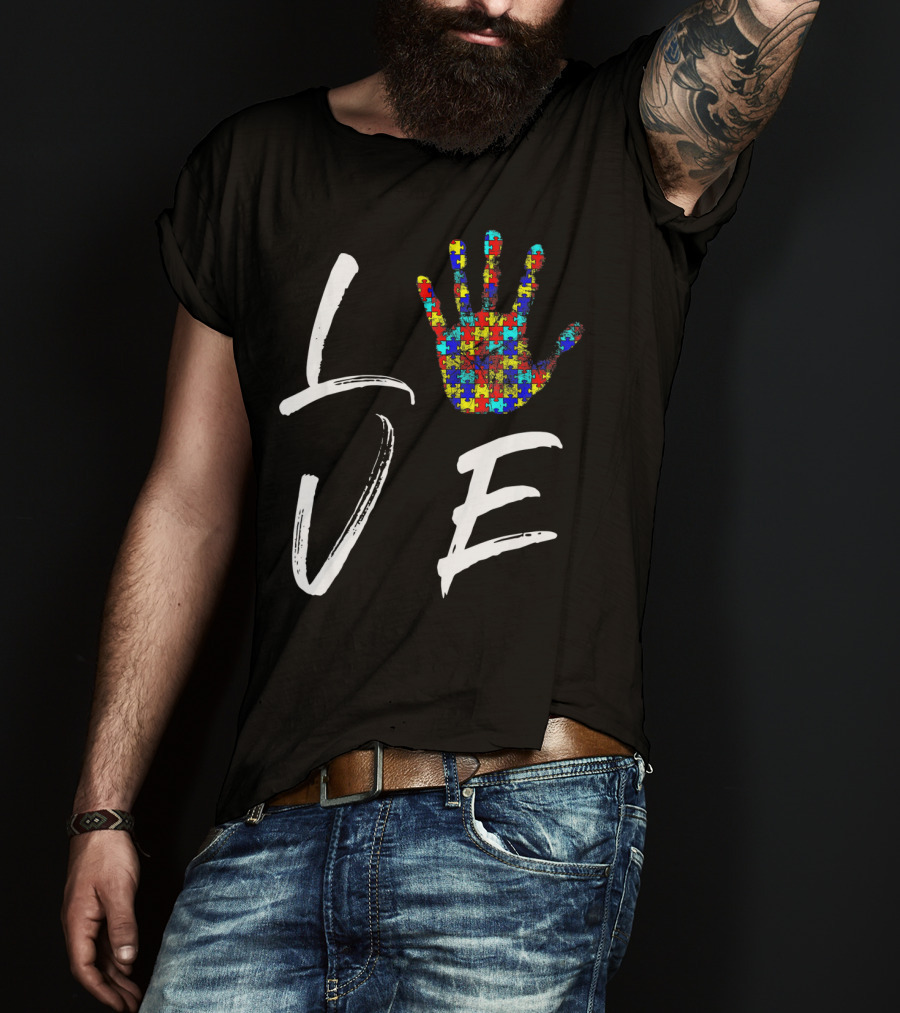 Love Autism Awareness Puzzle Hand T-Shirt