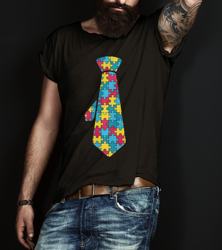 Autism Awareness Puzzle Pattern Tie T-Shirt