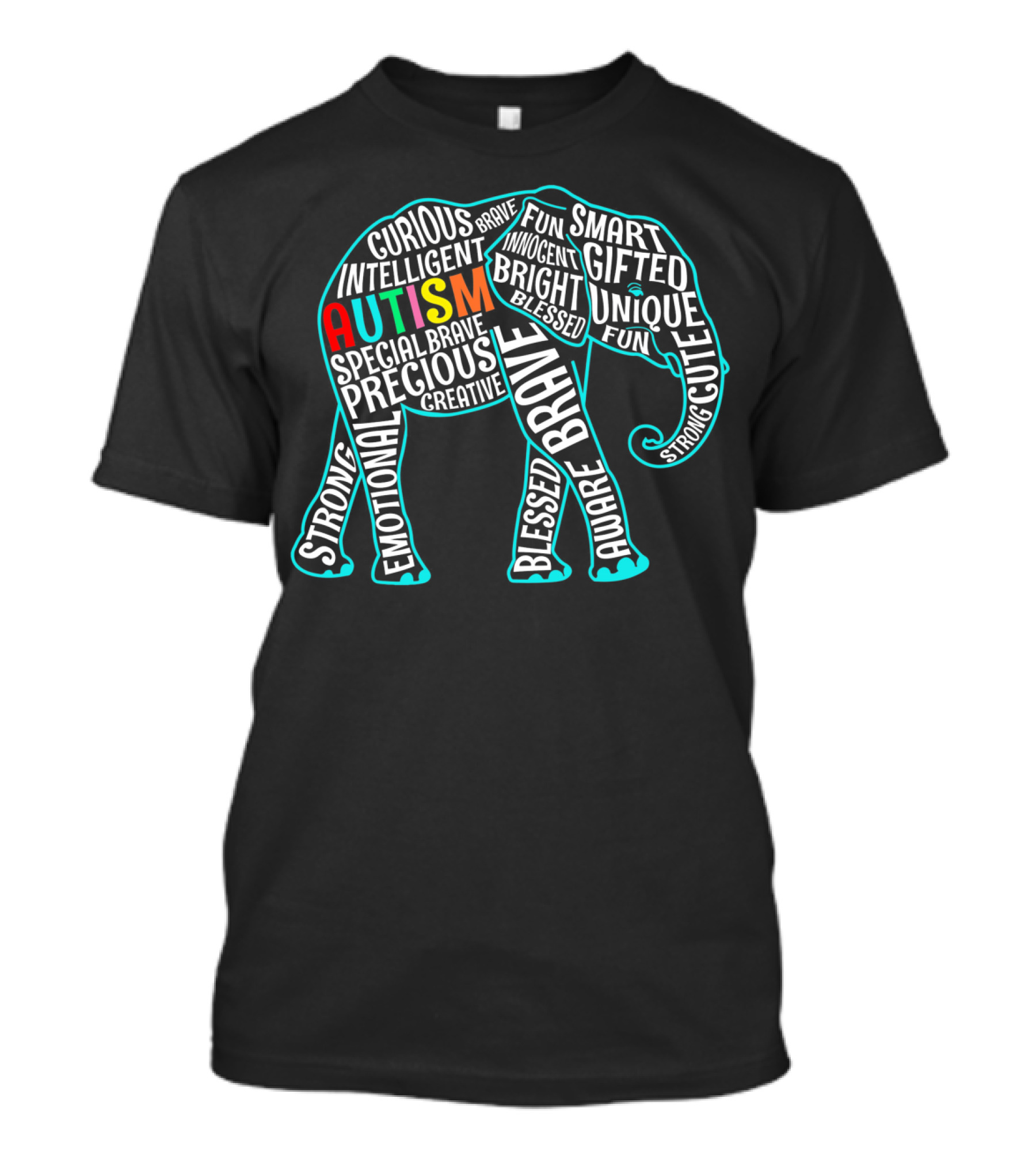 Autism Awareness Elephant Brave Intelligent Gifted Unique Fun Innocent Smart Curious T-Shirt