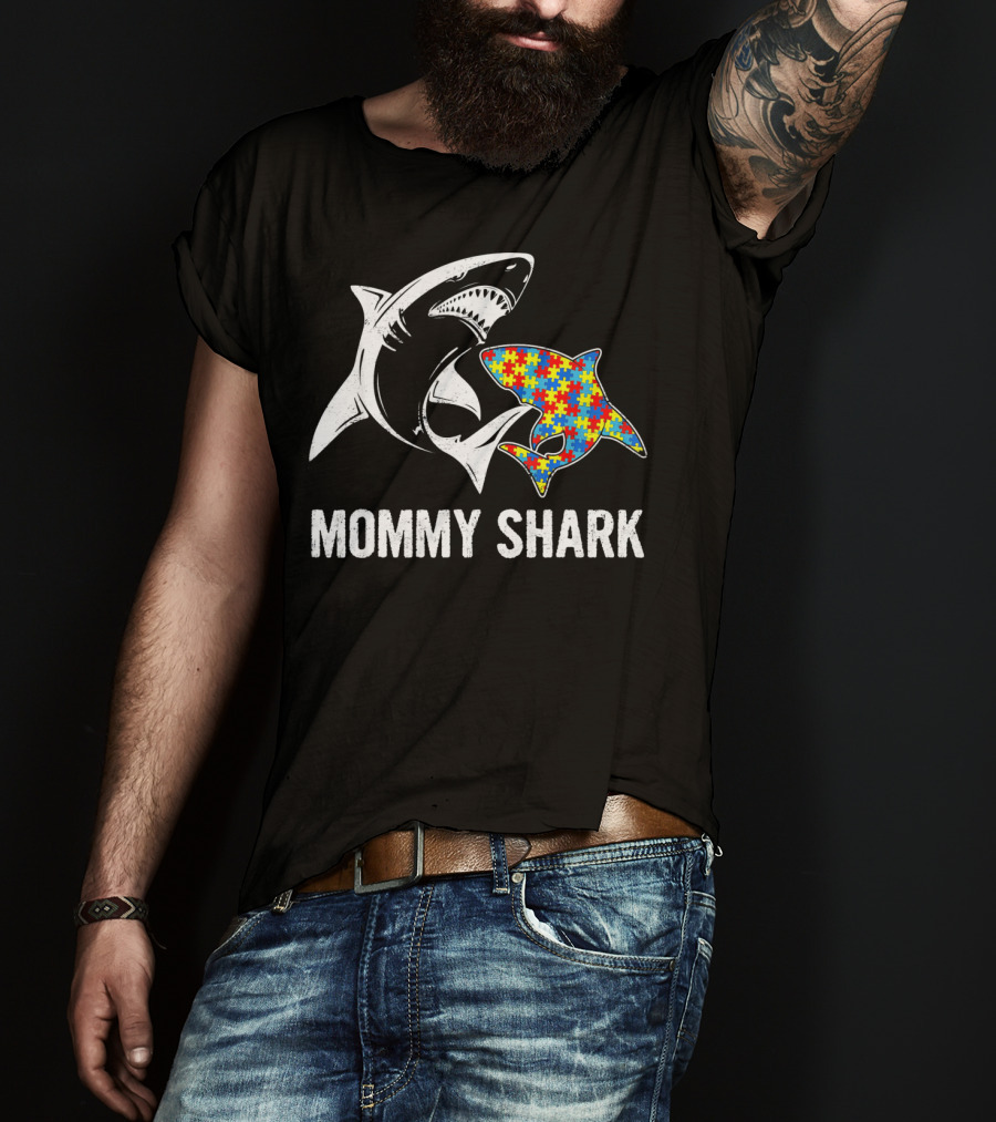 Mommy Shark Autism Awareness Puzzle Shark T-Shirt