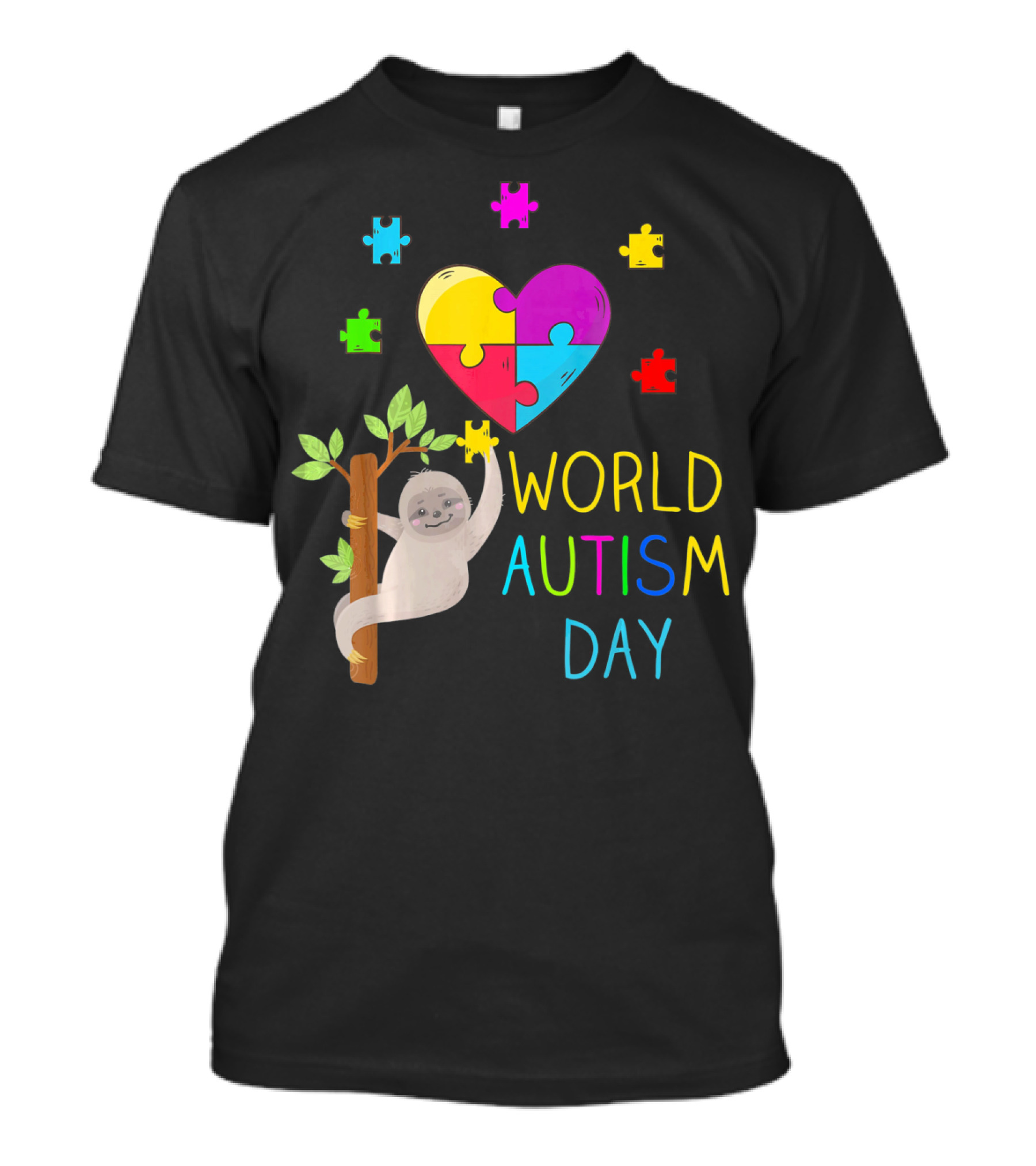 World Autism Day Sloth Heart Puzzle Pieces T-Shirt