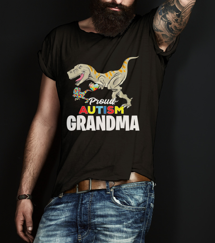 Proud Autism Grandma Dinosaur Puzzle Pattern Rex T-Shirt