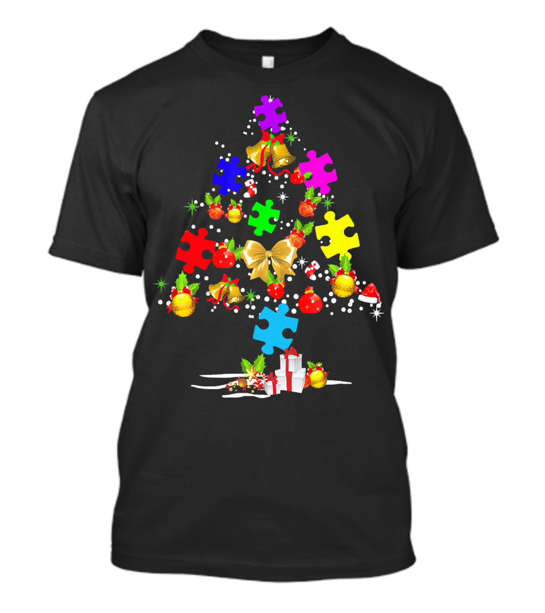 Autism Awareness Christmas Tree Puzzle Piece Ornament Festive Holiday T-Shirt