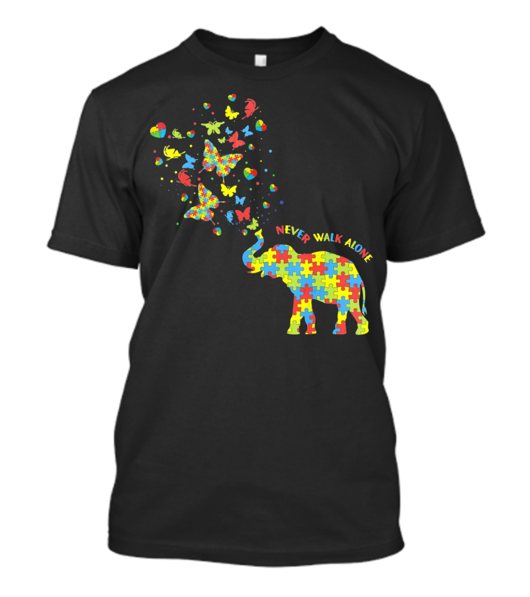 Elephants And Butterflies Autism Awareness Never Walk Alone T-Shirt