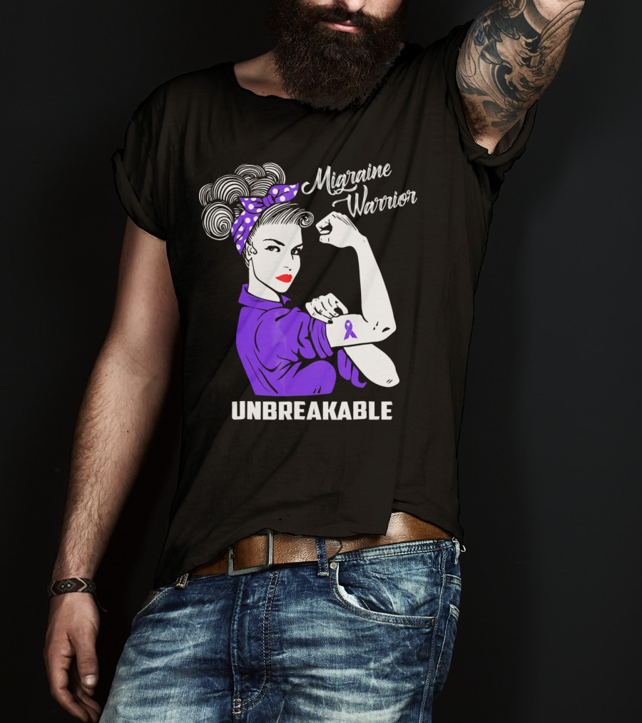 Migraine Warrior Unbreakable Awareness Strength Retro Rosie The Riveter T-Shirt