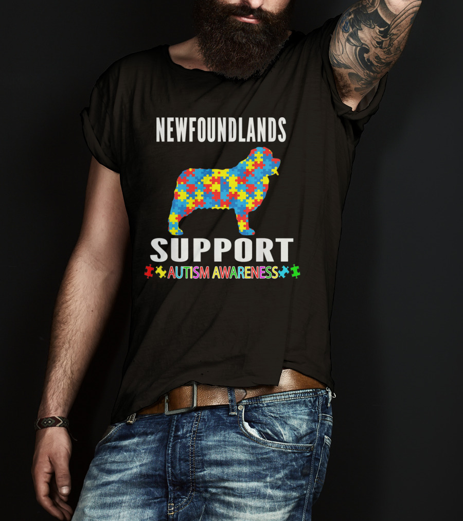 Newfoundlands Support Autism Awareness Puzzle Dog T-Shirt