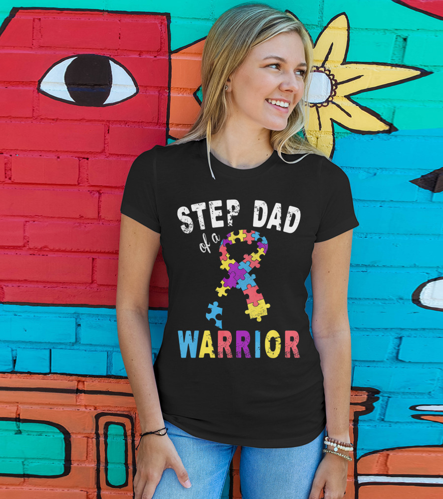 Step Dad Of A Warrior Autism Awareness Puzzle T-Shirt