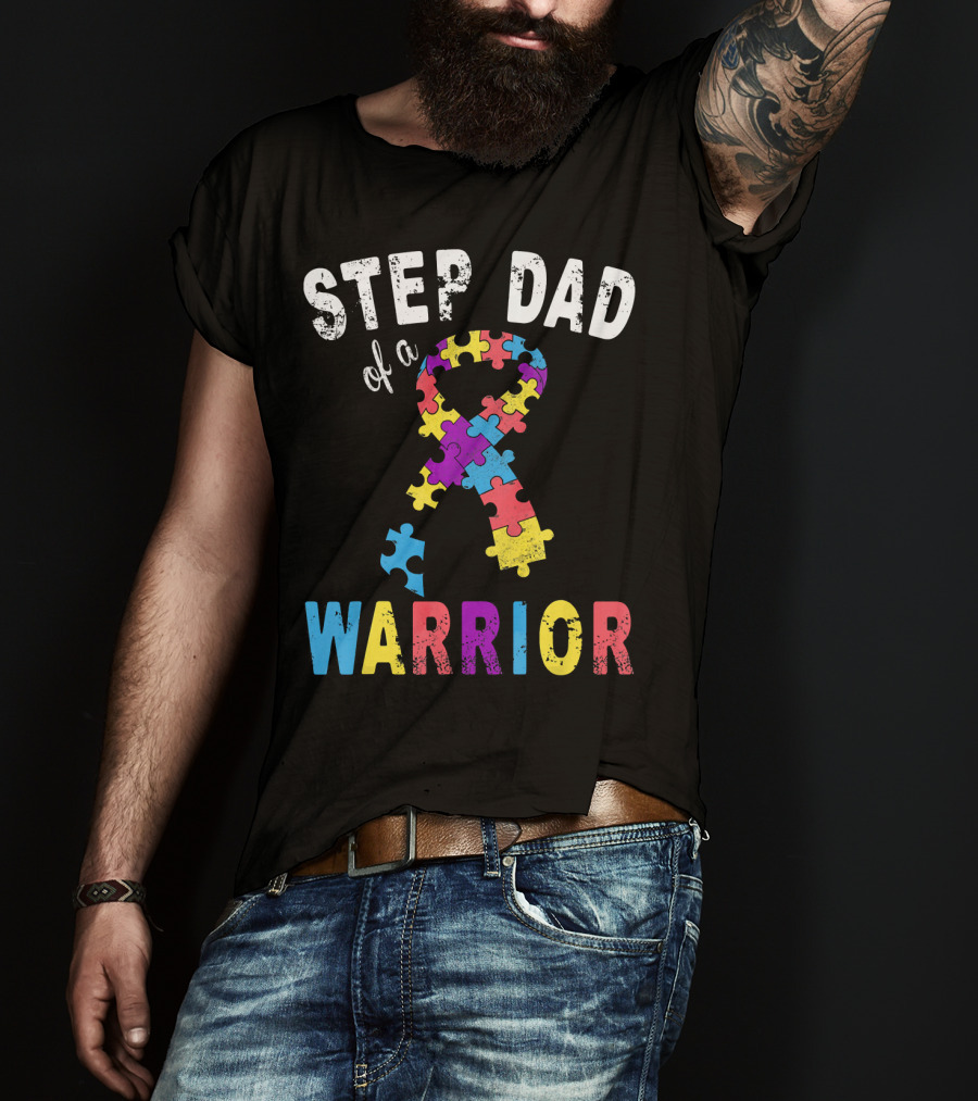 Step Dad Of A Warrior Autism Awareness Puzzle T-Shirt