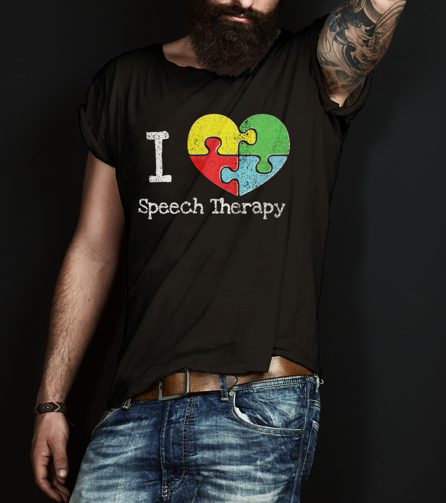 I Heart Speech Therapy Puzzle Autism Awareness T-Shirt
