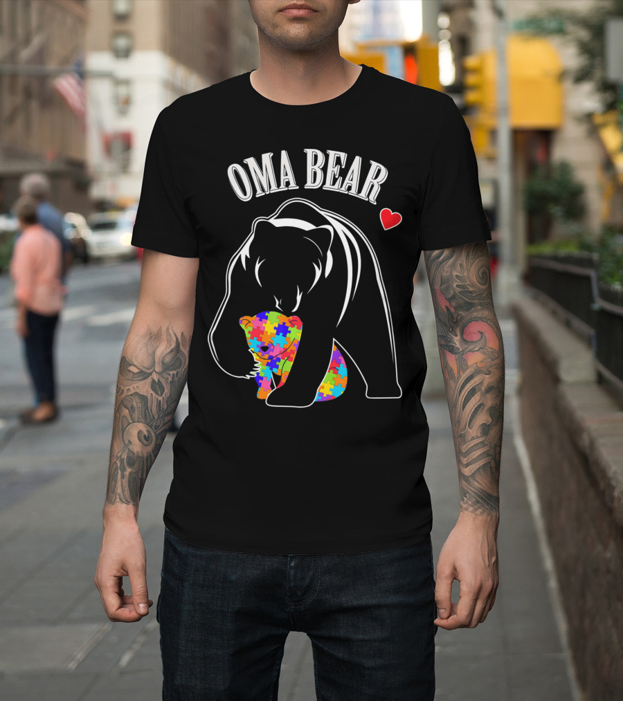 Oma Bear Autism Awareness Love Puzzle Heart T-Shirt