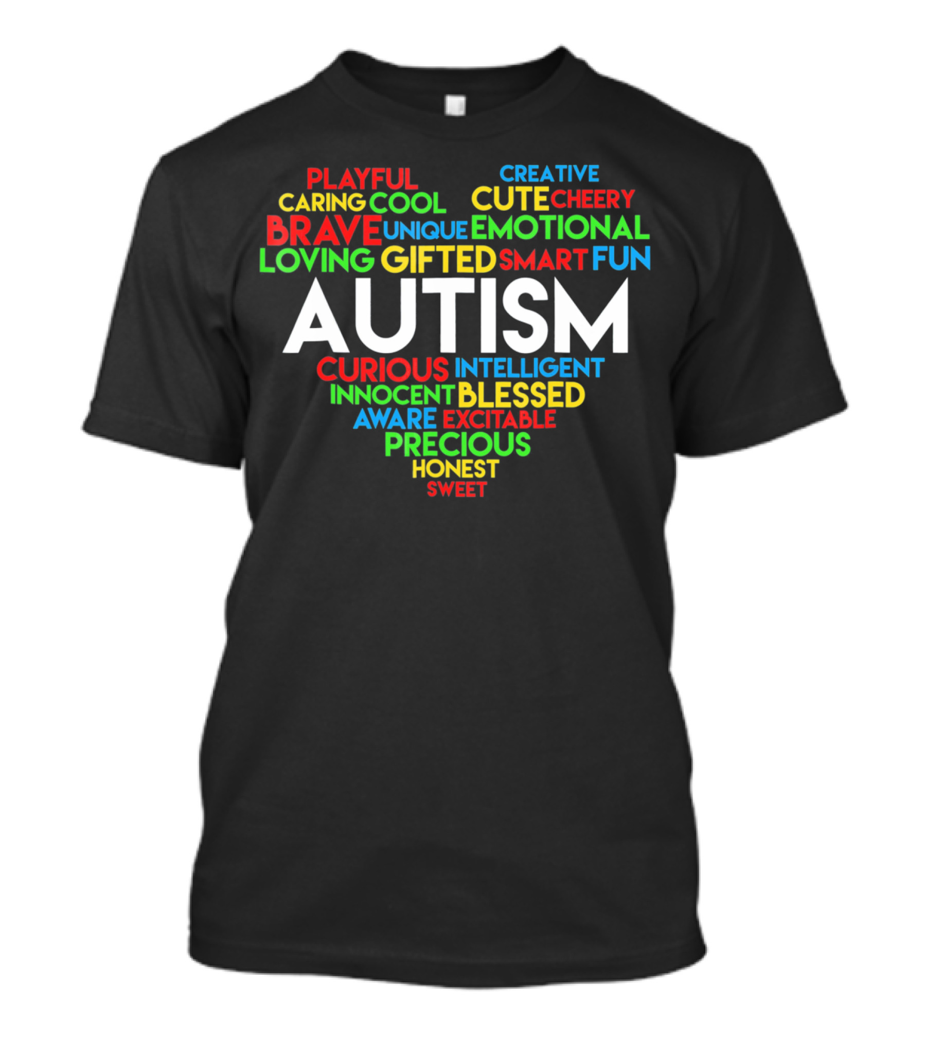 Autism Awareness Word Cloud Heart With Positive Qualities T-Shirt