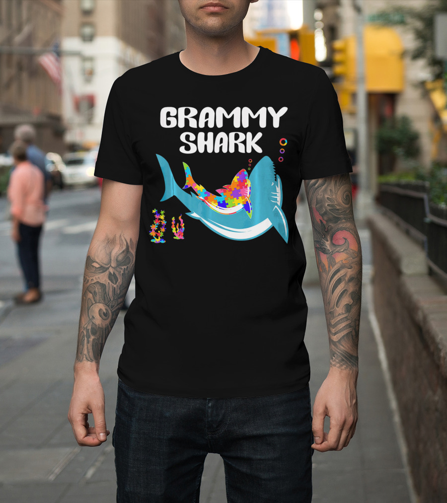 GRAMMY SHARK Autism Awareness Puzzle Shark T-Shirt