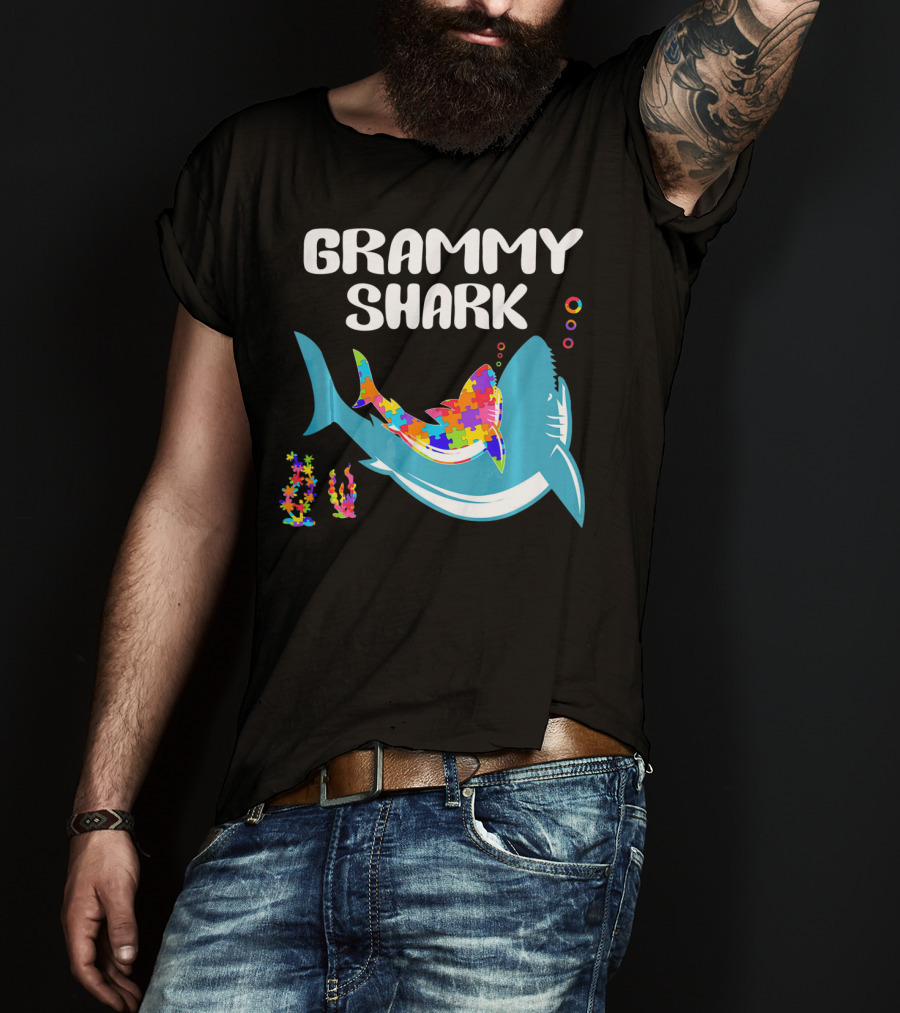 GRAMMY SHARK Autism Awareness Puzzle Shark T-Shirt