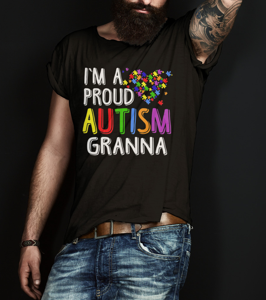 I'M A PROUD AUTISM GRANNA Puzzle Heart T-Shirt