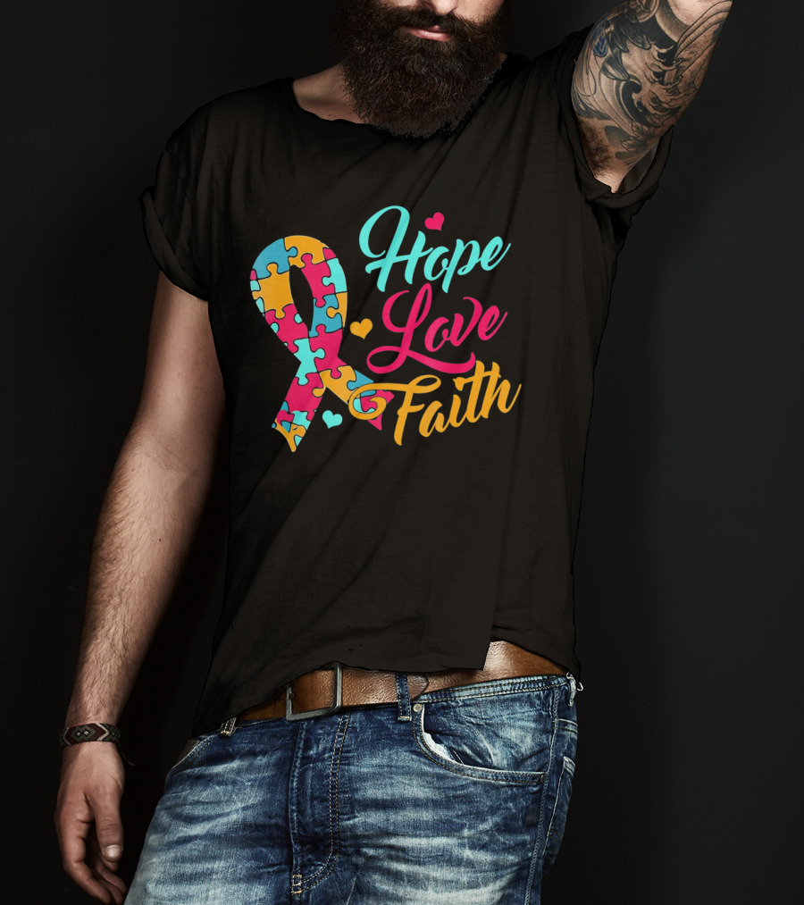 Hope Love Faith Autism Awareness Puzzle T-Shirt