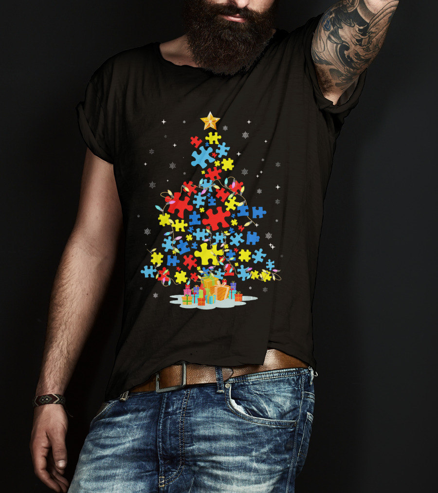 Puzzle Piece Autism Awareness Christmas Tree T-Shirt