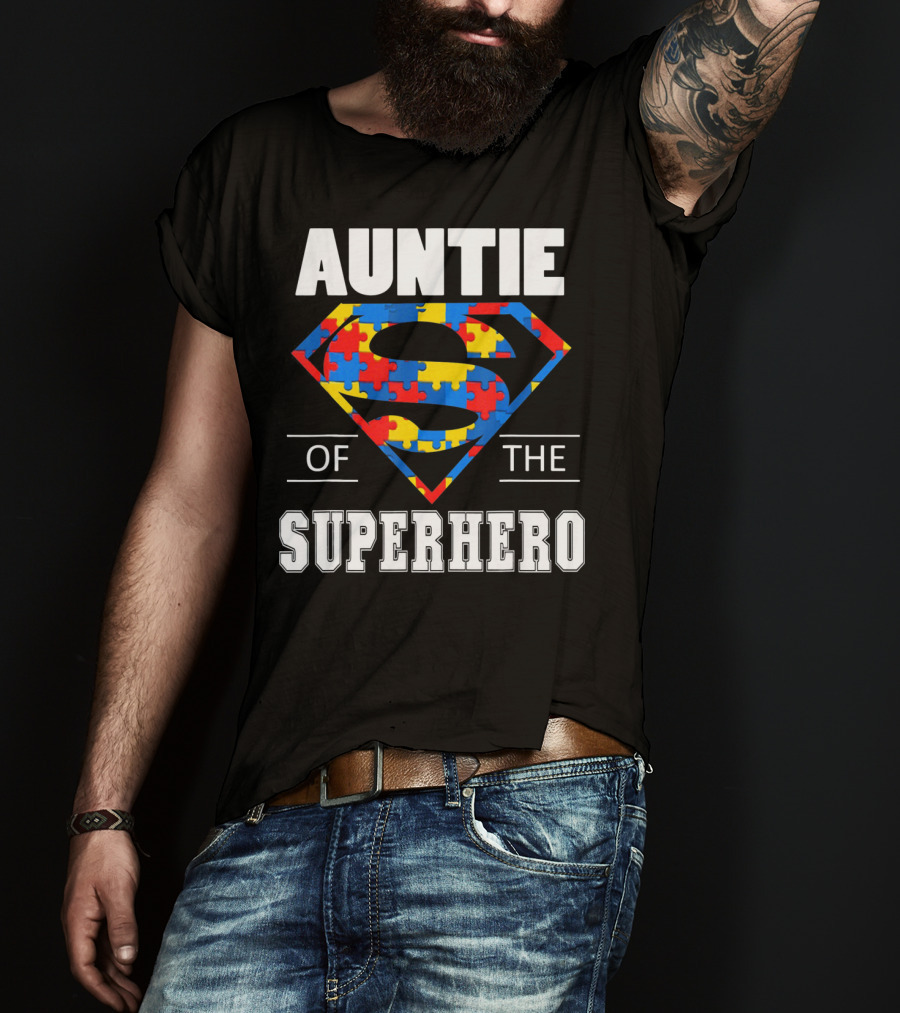 Auntie Of The Superhero Autism Awareness Day Puzzle T-Shirt
