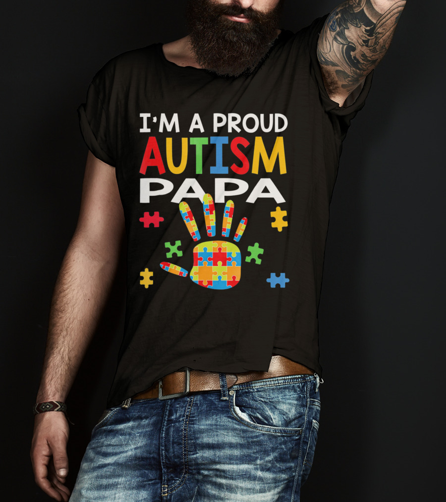I'm A Proud Autism Papa Puzzle Hand Colorful T-Shirt