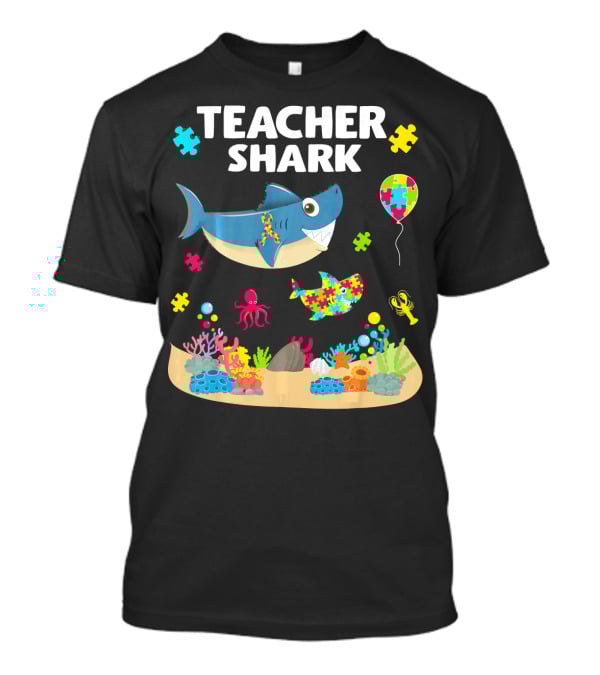 Teacher Shark Autism Awareness Ocean Puzzle Balloon Coral T-Shirt