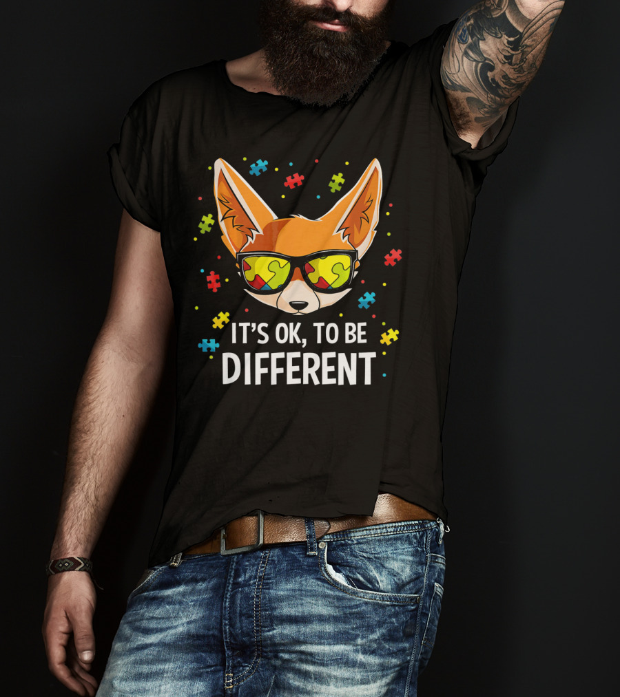 It's OK To Be Different Autism Awareness Puzzle Piece Fox T-Shirt