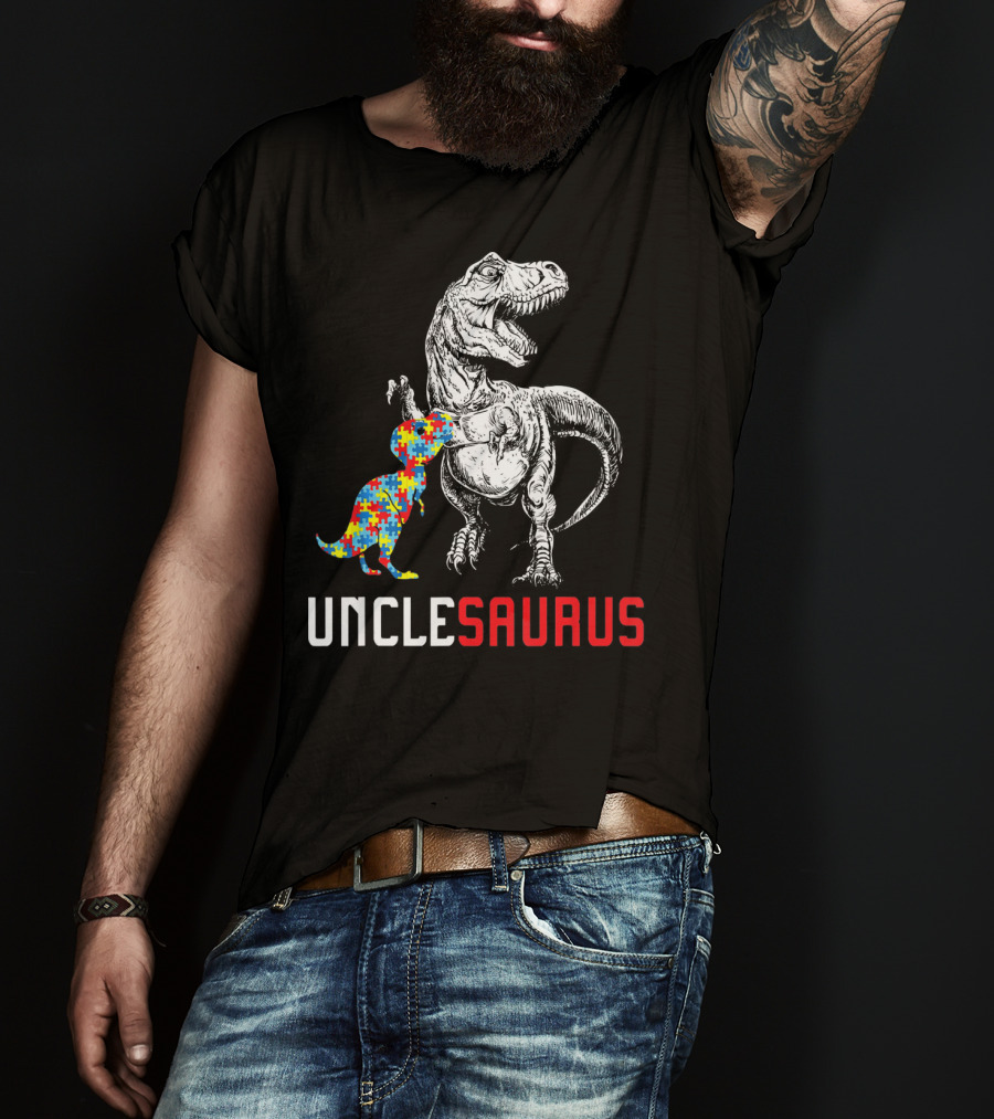 UNCLESAURUS Autism Awareness Dinosaur Puzzle T-Shirt
