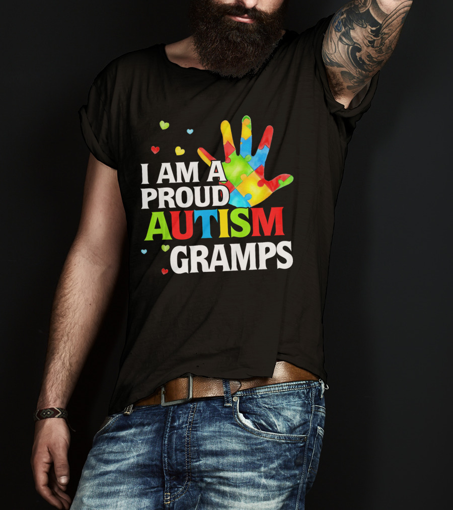 I Am A Proud Autism Gramps Puzzle Piece Hand Heart T-Shirt