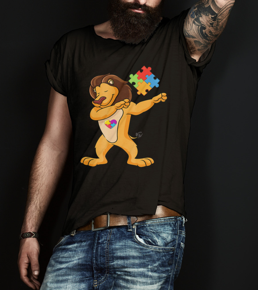 Lion Dab Puzzle Piece Autism Awareness T-Shirt