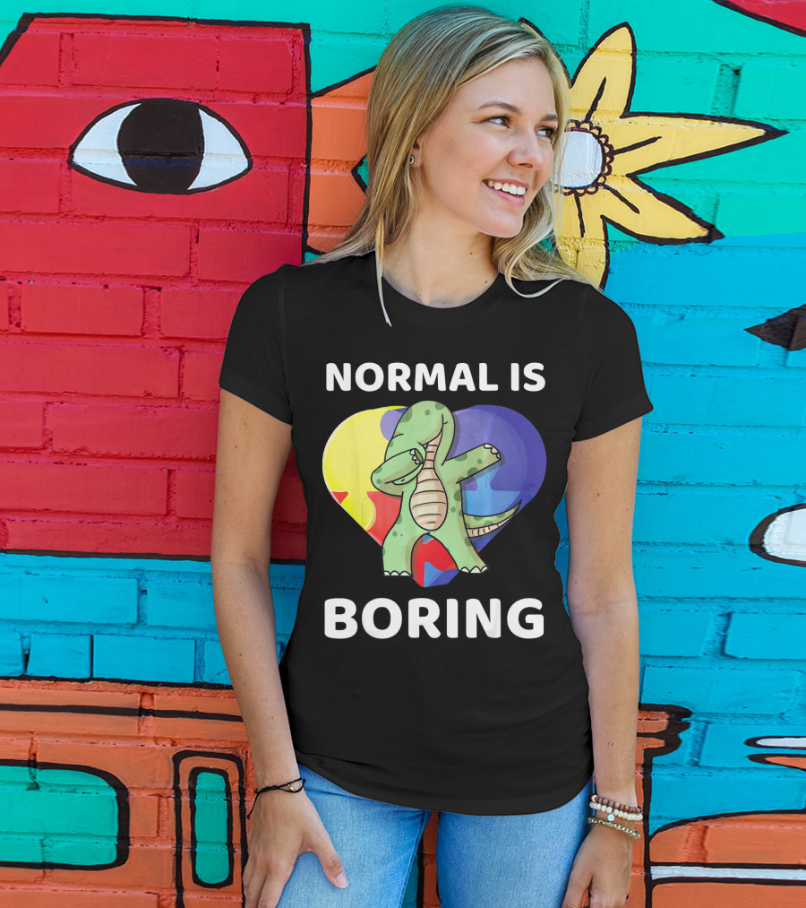 Normal Is Boring Autism Awareness Brontosaurus Dinosaur T-Shirt