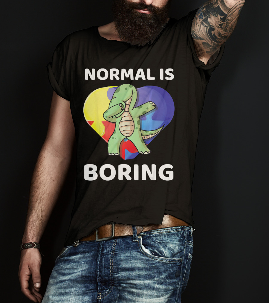 Normal Is Boring Autism Awareness Brontosaurus Dinosaur T-Shirt