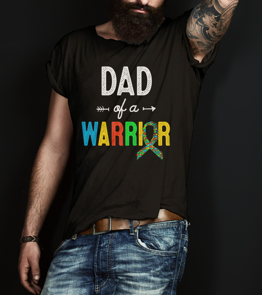 Dad Of A Warrior Autism Awareness Support Puzzle T-Shirt
