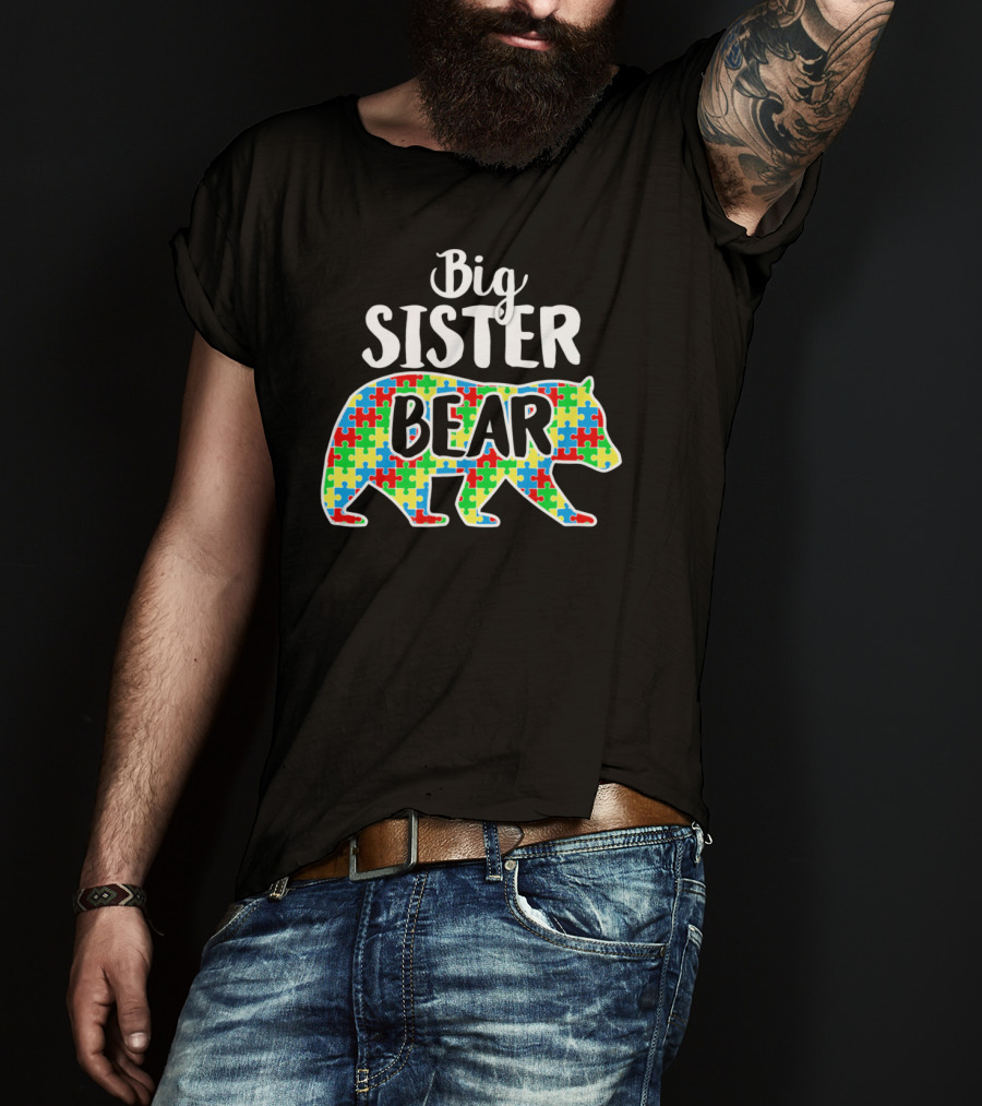 Big Sister Bear Autism Awareness Puzzle T-Shirt