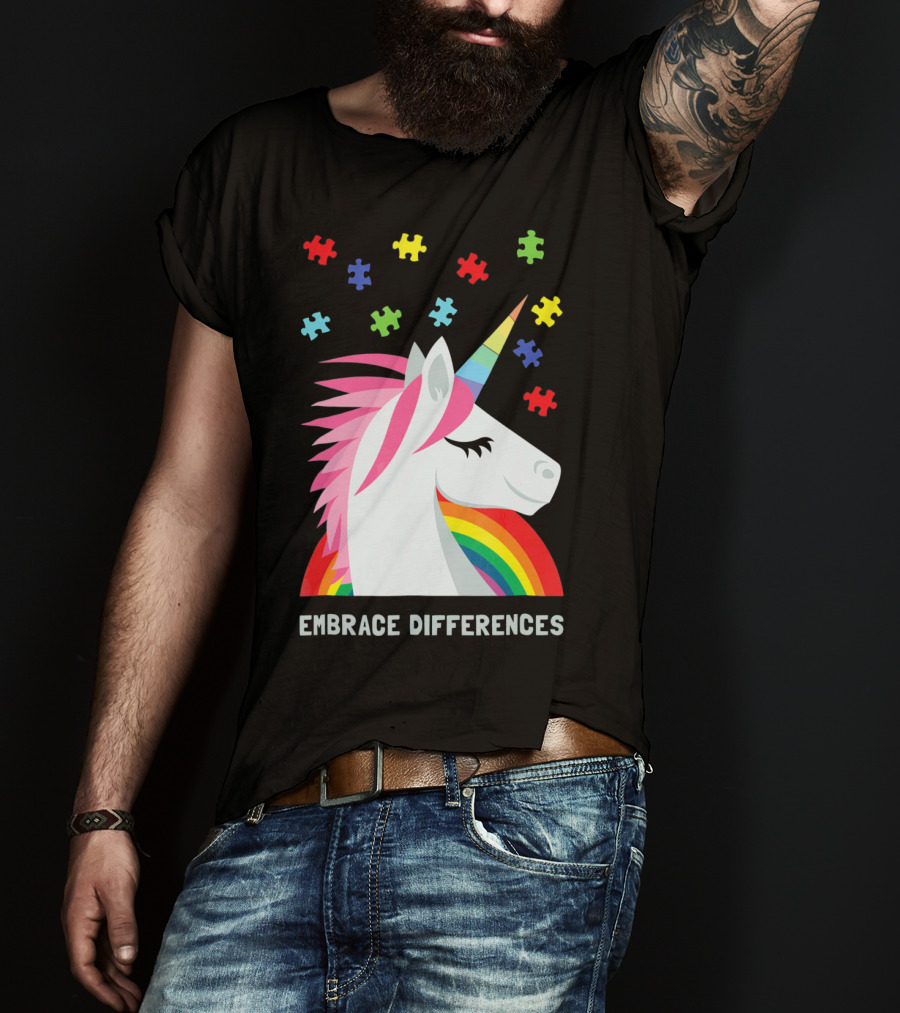 Embrace Differences Unicorn Rainbow Autism Awareness T-Shirt