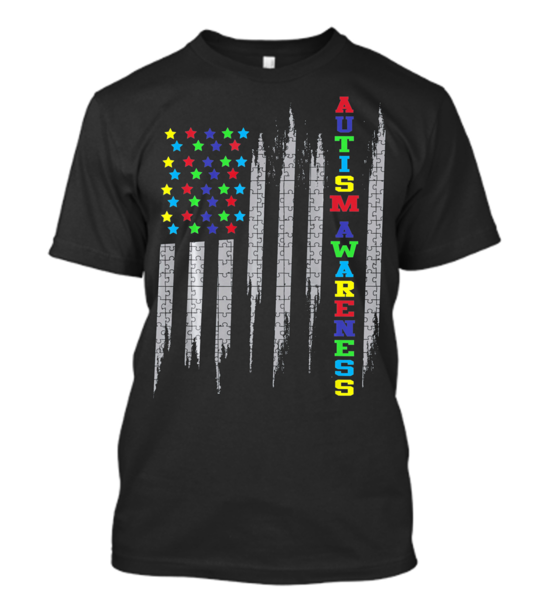 Autism Awareness Day USA Flag Puzzle Stars T-Shirt