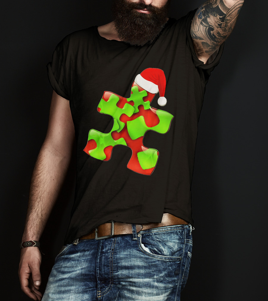 Funny Santa Claus Puzzle Piece Autism Awareness T-Shirt