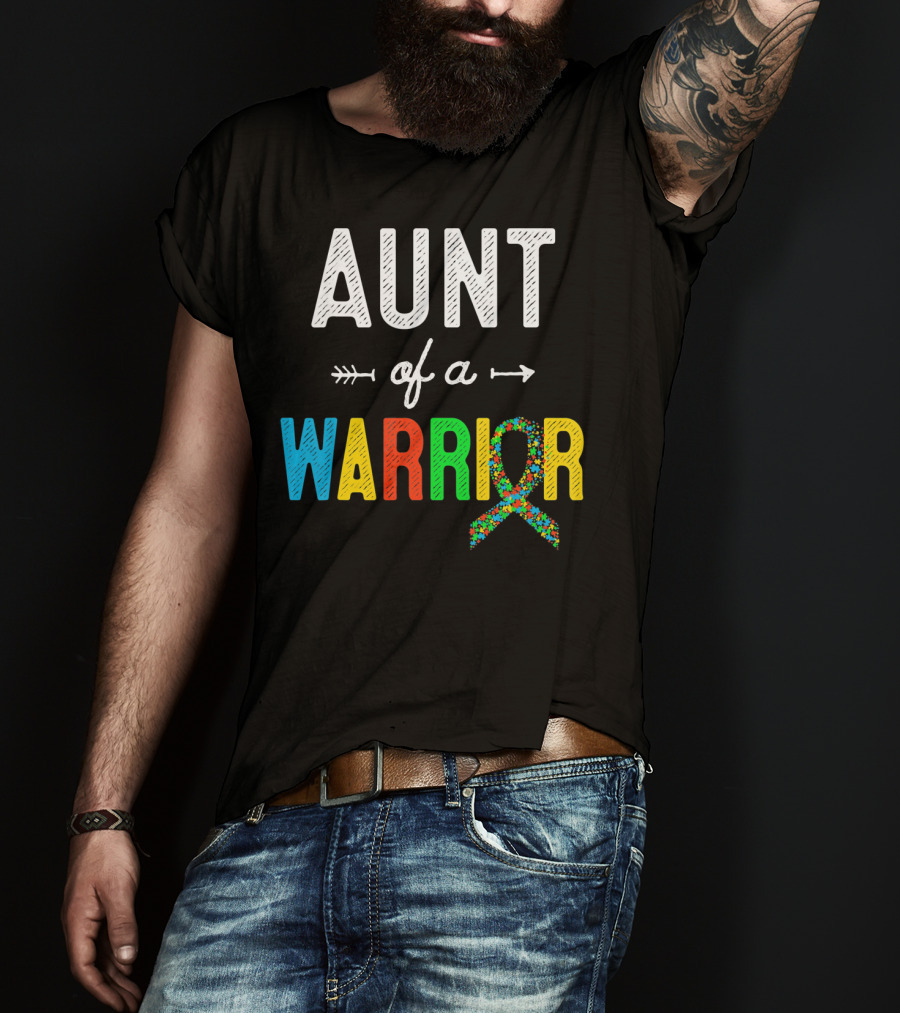 Aunt Of A Warrior Autism Awareness Colorful Puzzle T-Shirt