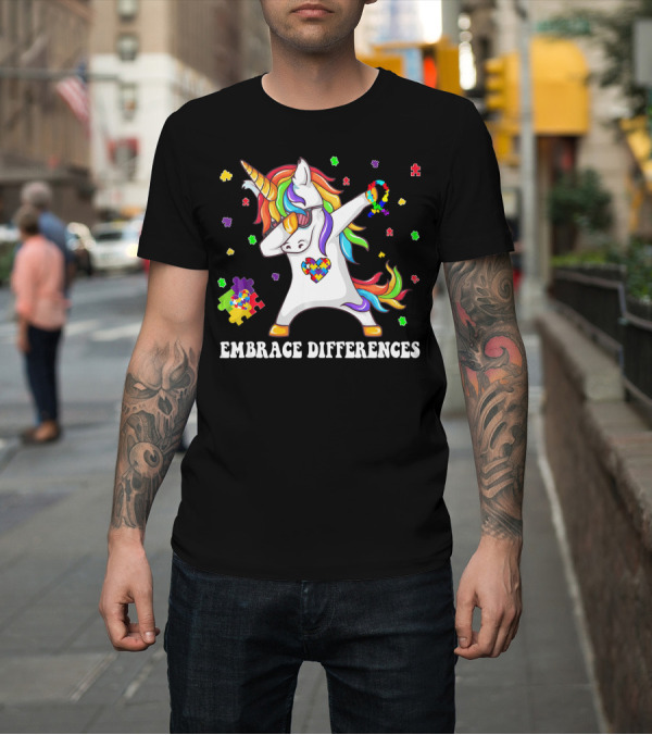 Shirt: Embrace Differences Unicorn Autism Aware Puzzle Pieces T-Shirt Embrace Differences Unicorn Autism Aware Puzzle Pieces T-Shirt