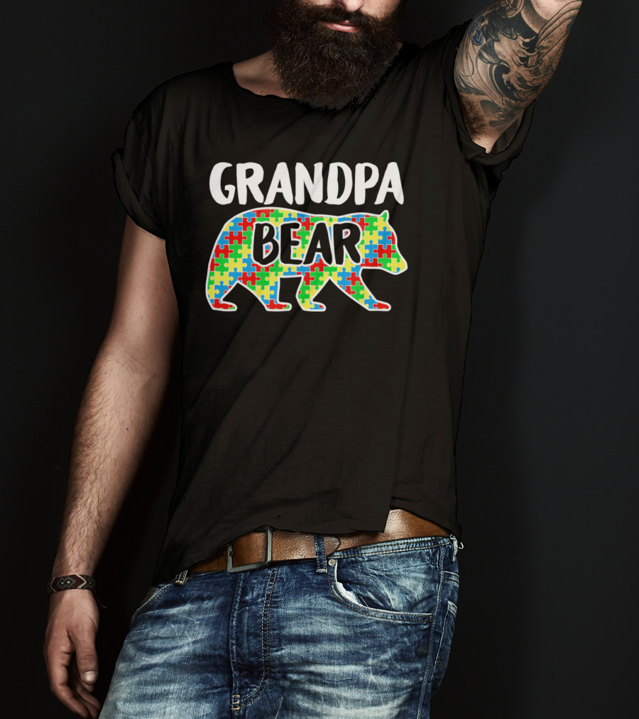 Grandpa Bear Puzzle Autism Awareness Month T-Shirt