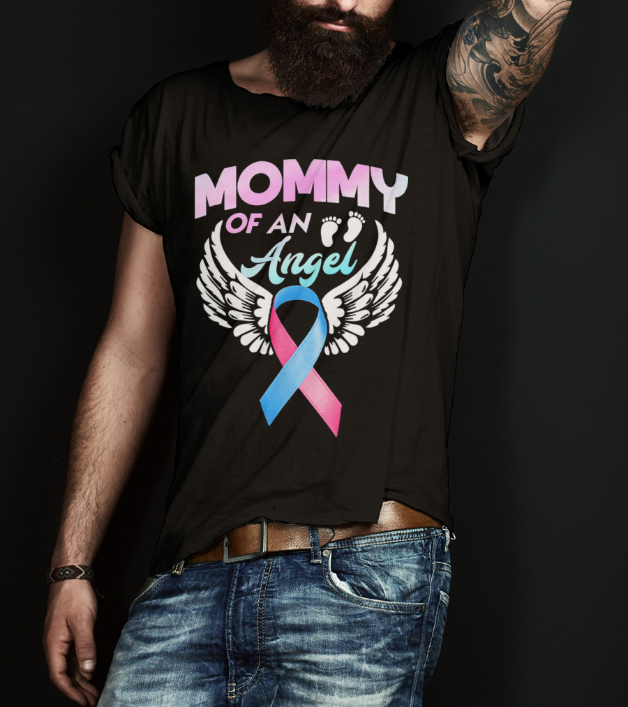 Mommy Of An Angel Miscarriage Awareness Ribbon Wings T-Shirt
