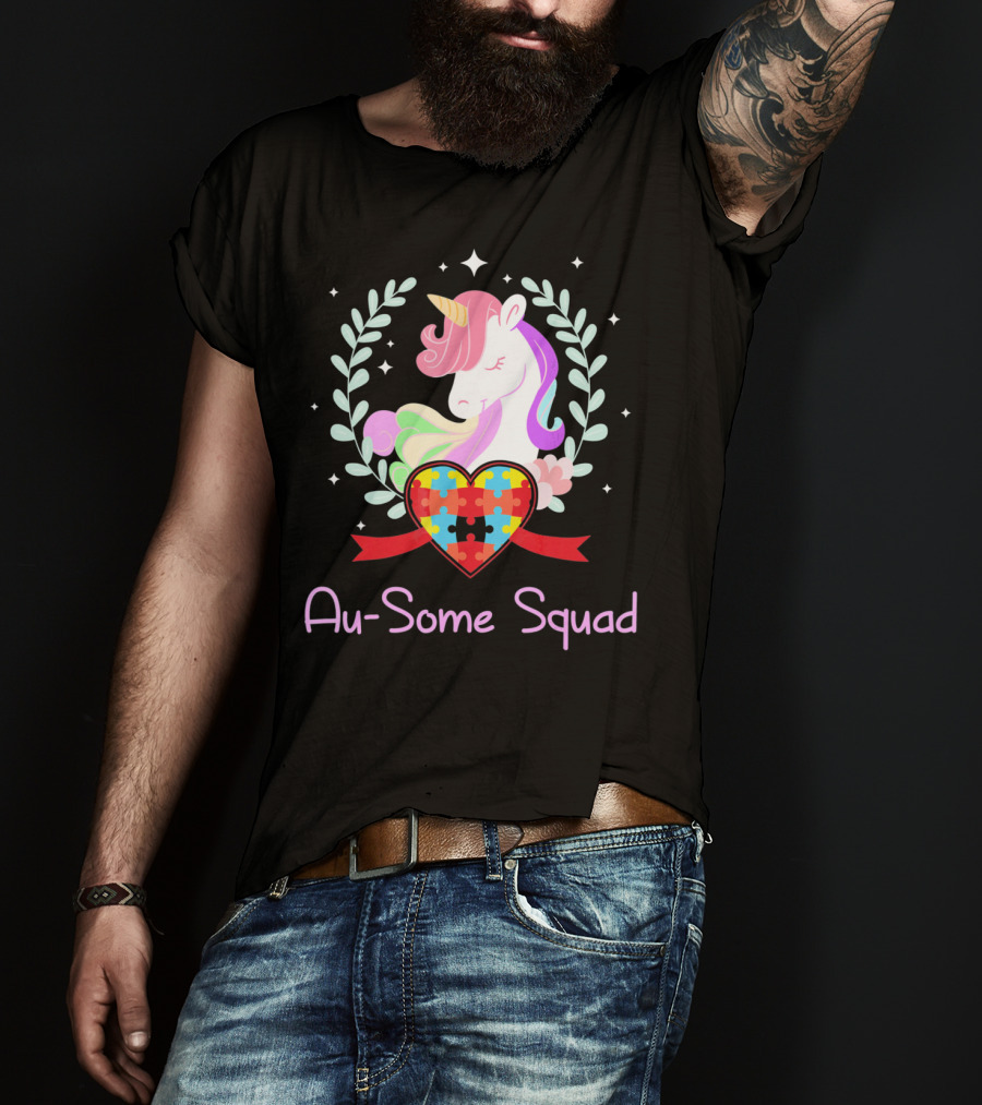 Au Some Squad Autism Awareness Unicorn Puzzle Heart T-Shirt