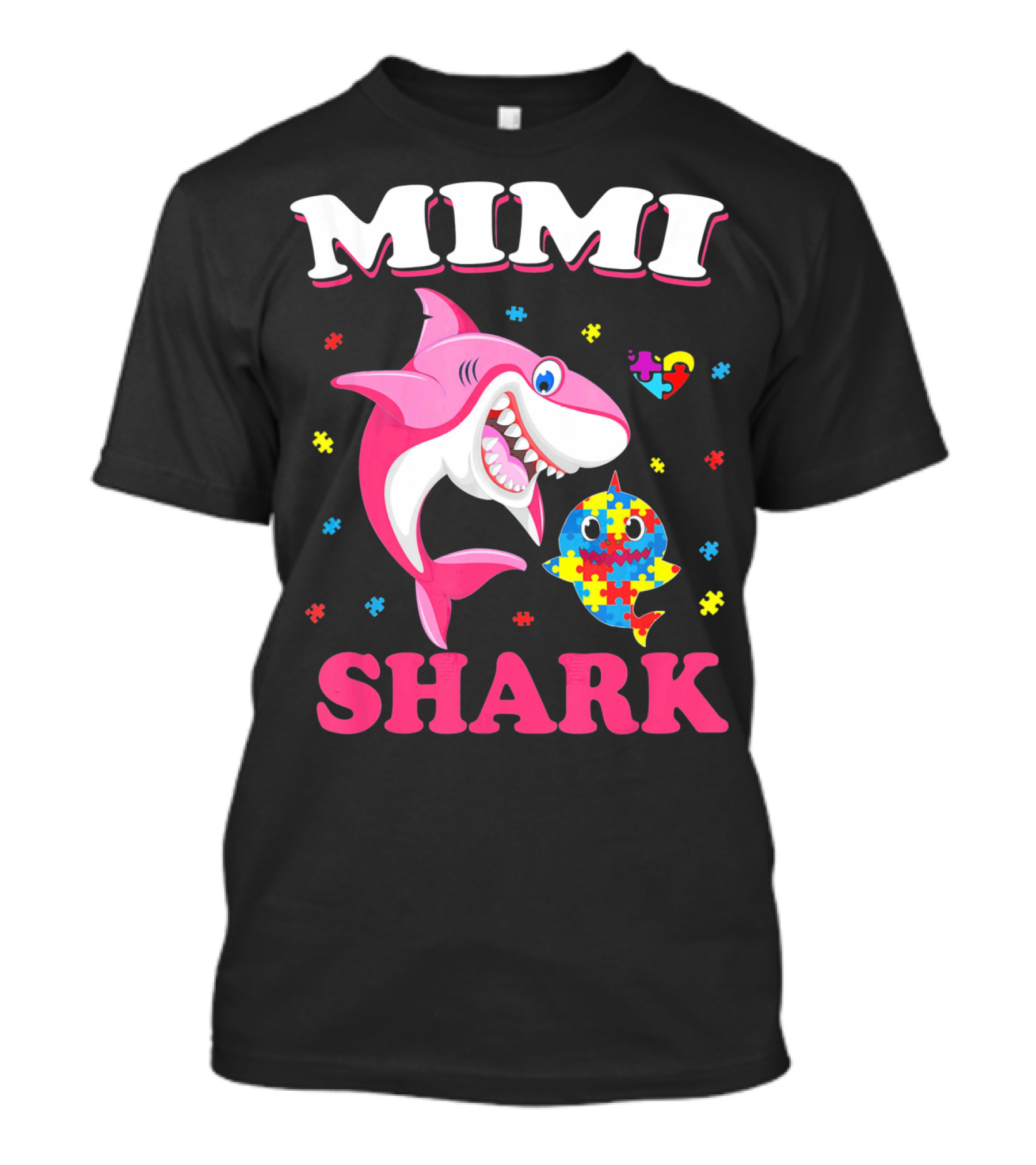 Mimi Shark Autism Awareness Puzzle Heart Colorful Sharks T-Shirt