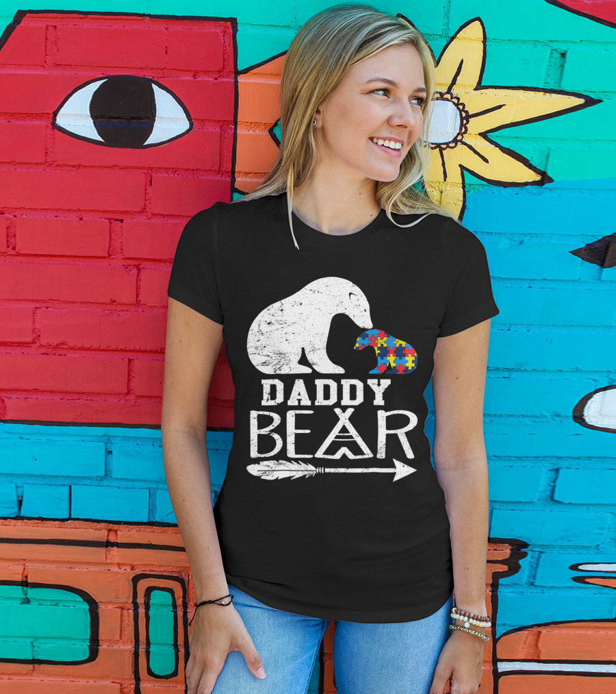 Daddy Bear Autism Awareness Puzzle Piece Arrow T-Shirt