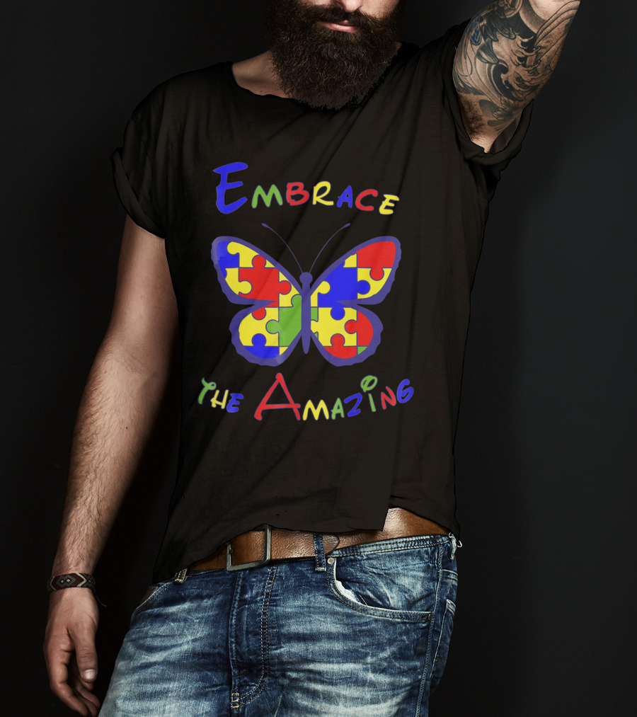 Embrace The Amazing Autism Awareness Puzzle Butterfly T-Shirt