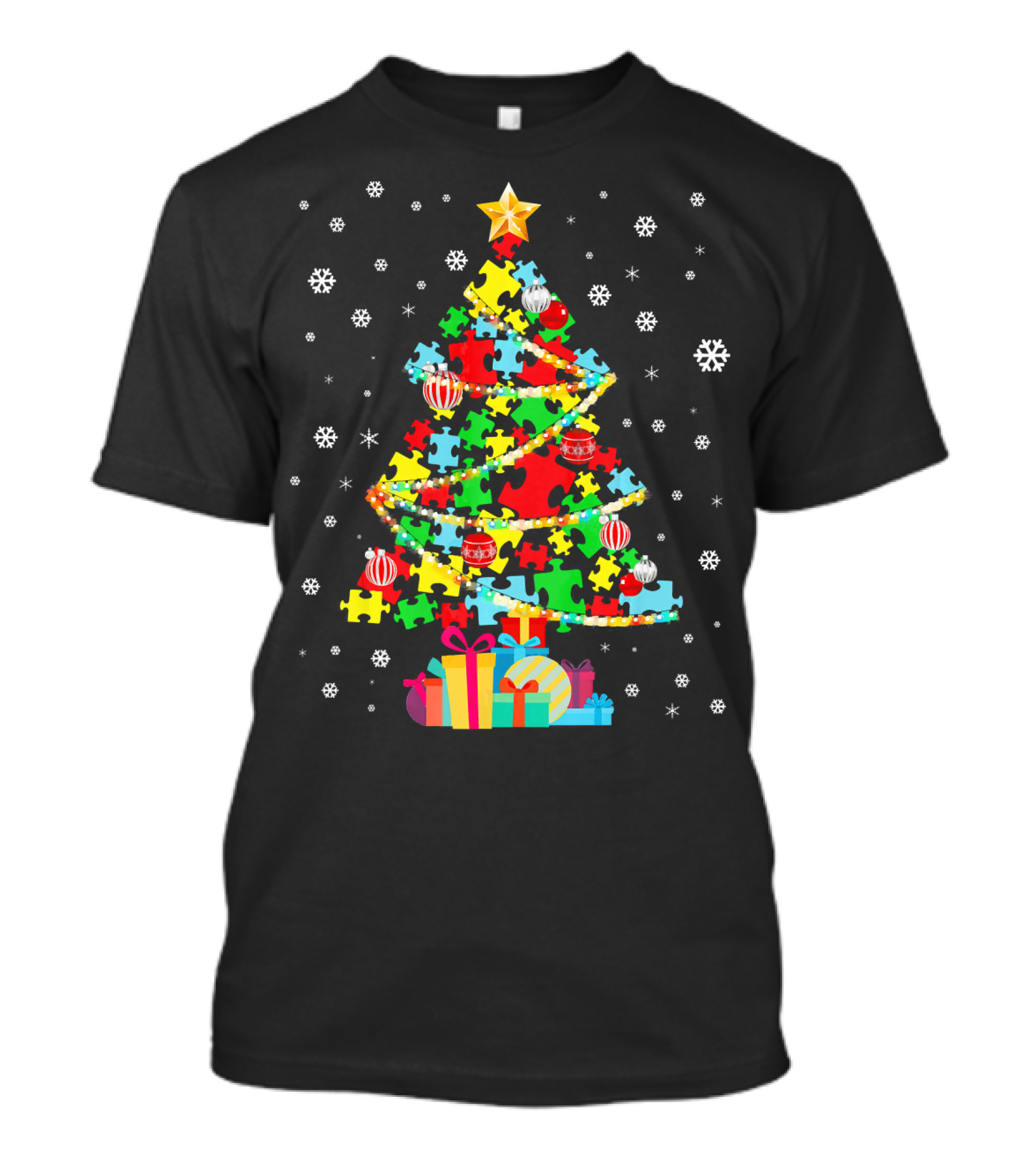 Autism Tree Puzzle Christmas Autism Awareness T-Shirt