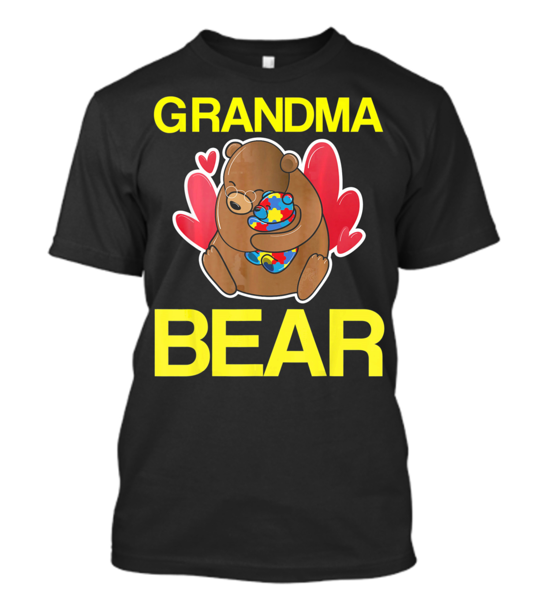 Grandma Bear Hugging Bear With Autism Puzzle Heart Balloon T-Shirt