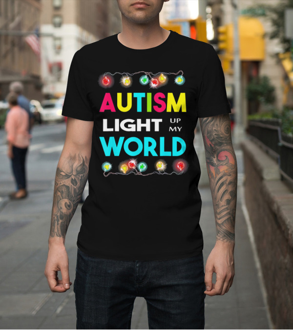 Shirt: Autism Light Up My World Autism Awareness Puzzle String Lights T-Shirt Autism Light Up My World Autism Awareness Puzzle String Lights T-Shirt