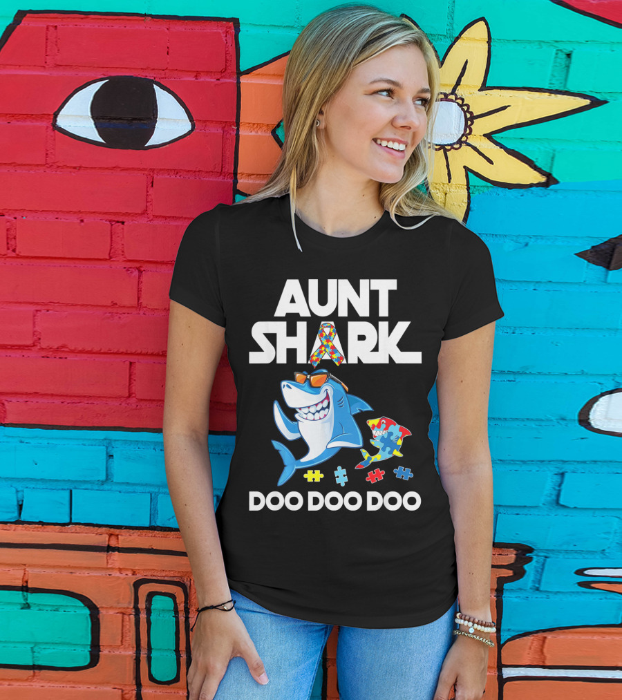 Aunt Shark Autism Awareness Doo Doo Doo T-Shirt