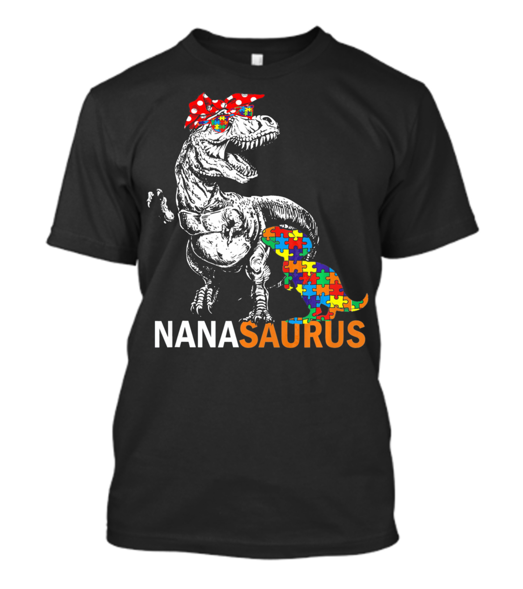 Nana Saurus Auntsaurus Autism Dinosaur Puzzle Piece Bandana T-Shirt