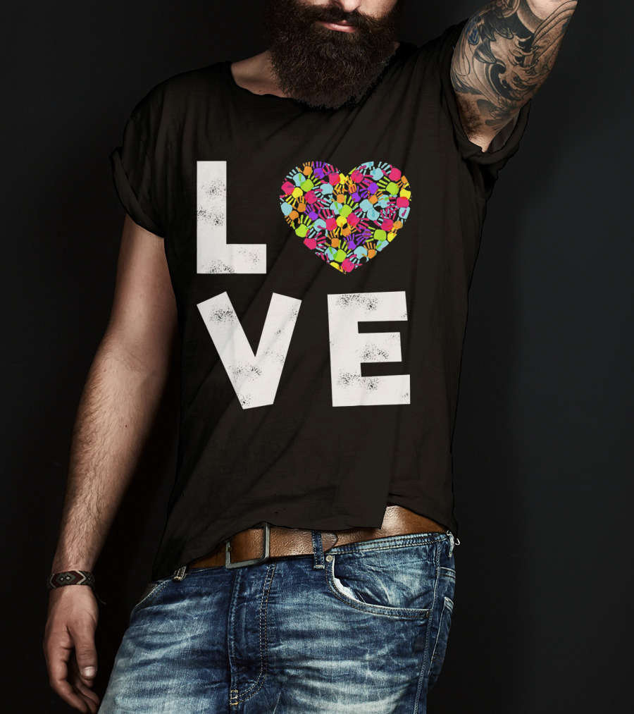 LOVE Heart With Colorful Handprints For Autism Awareness T-Shirt